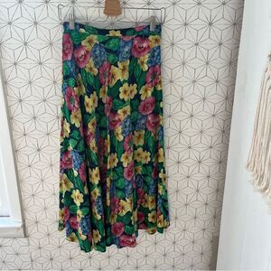 Vintage Silk Floral Midi Skirt